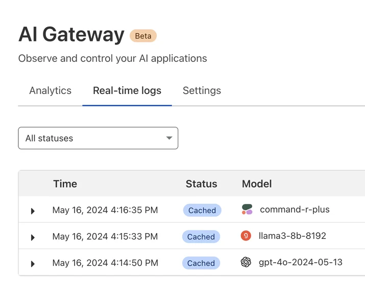 Real time logs from three LLM providers - Cohere, Groq, and OpenAI