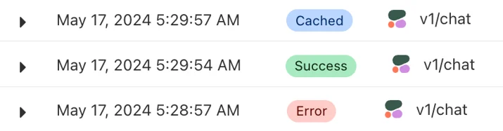 Real-time logs from running three requests to Cohere