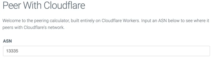 The Peer With Cloudflare application, hosted on peering.rad.workers.dev