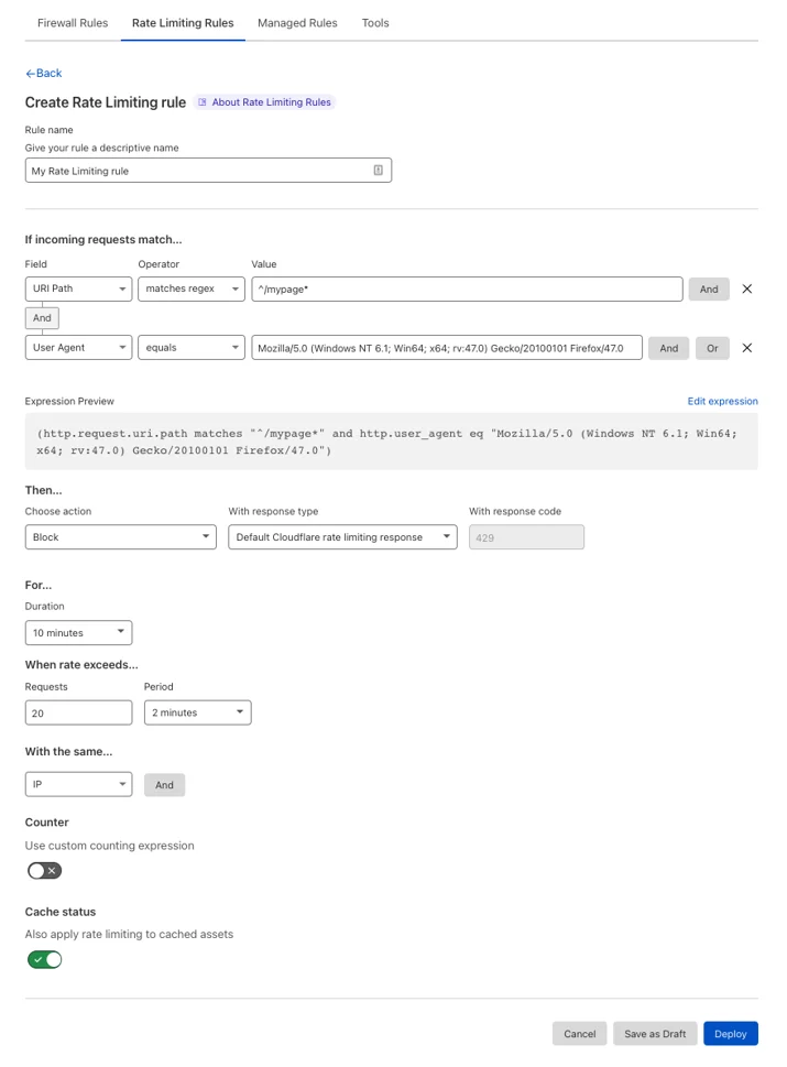 With Advanced Rate Limiting you get access to all HTTP request fields available in the rule builder.