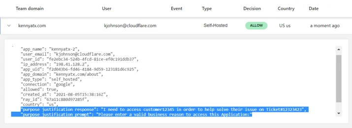 Teams administrators can review the purpose justifications submitted upon application login by their employees.