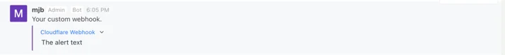 Sample webhook notification in Rocket Chat