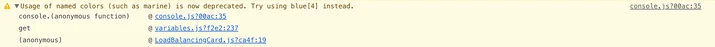 Example of console warning when using deprecated color
